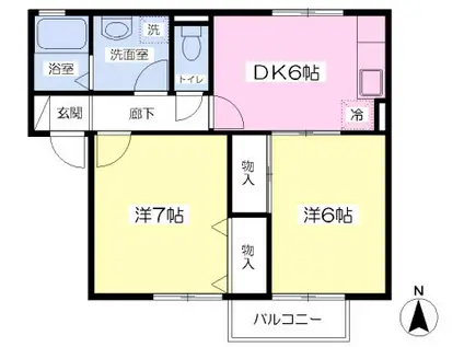 クレセールA棟(2DK/2階)の間取り写真
