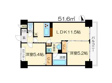 コンフォート大阪天満宮(2LDK/5階)の間取り写真