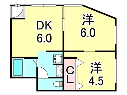 シャトー平野(2K/2階)の間取り写真