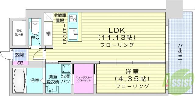 セントフィールド榴ヶ岡アネックス(1LDK/8階)の間取り写真