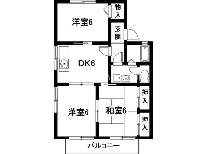 セジュール杉木B棟(3DK/2階)の間取り写真