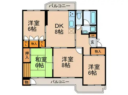 ラルジュ猪子石(4DK/3階)の間取り写真