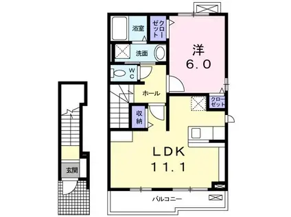 プラシード(1LDK/2階)の間取り写真