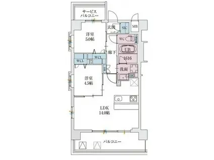 スプランディッド天王寺サウス(2LDK/5階)の間取り写真