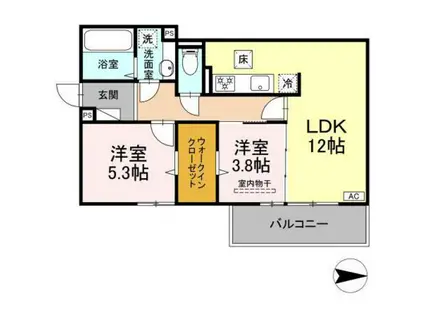 グレイスガーデンB(2LDK/1階)の間取り写真