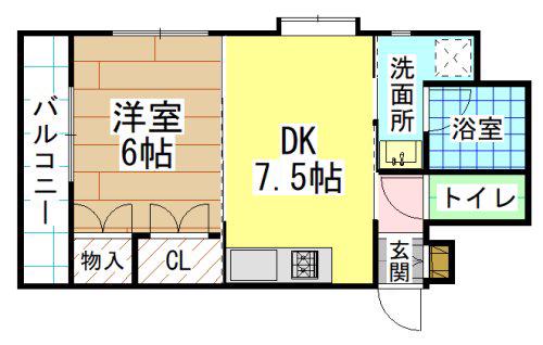 ヒルサイドA(1DK/2階)の間取り写真