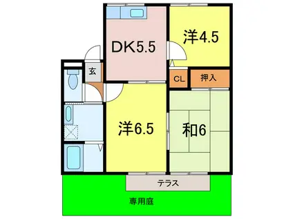 イーグルA棟(3DK/1階)の間取り写真