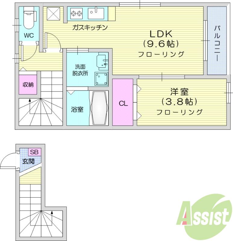 クリスタル(1LDK/2階)の間取り写真