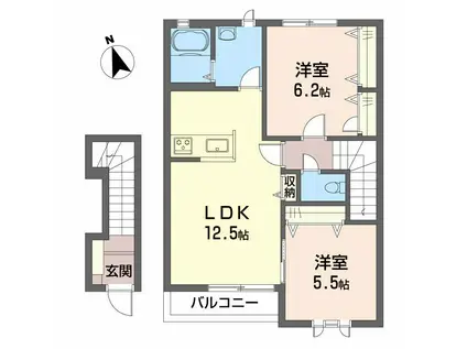 シャーメゾン丘 A棟(2LDK/2階)の間取り写真