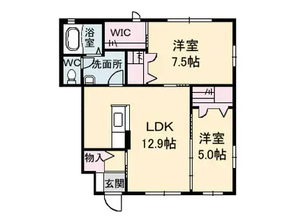 グレースヒルズ B棟(2LDK/1階)の間取り写真