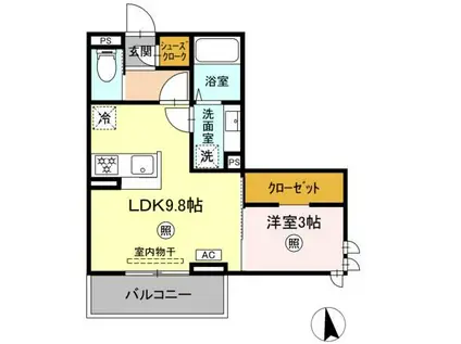 トリシア横町ノース(1LDK/2階)の間取り写真