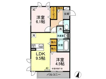 グレンディール(2LDK/2階)の間取り写真