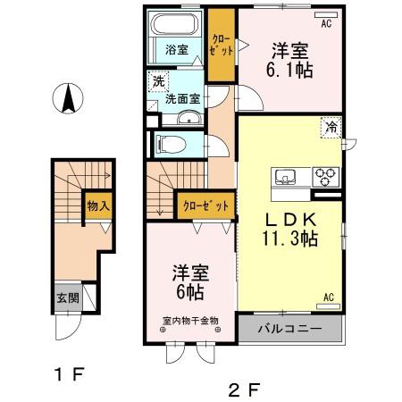 プラム シャルマン(2LDK/2階)の間取り写真