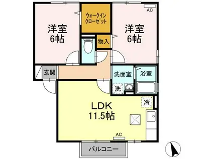 シャンメール C棟(2LDK/1階)の間取り写真
