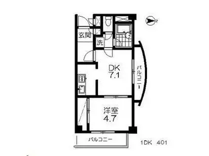 ロイヤルヒルズ柳生II(1DK/4階)の間取り写真