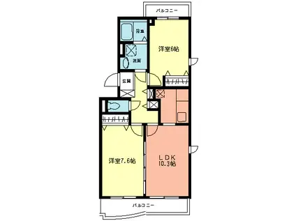 ルナパレスつきみ野A(2LDK/1階)の間取り写真