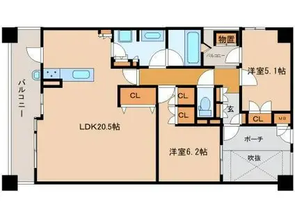 ウォーターレジデンス大津アクアエール(2LDK/14階)の間取り写真