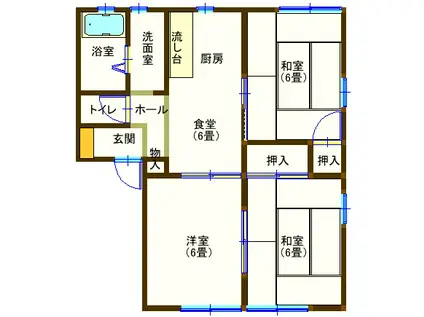 ラフォーレ大月(3DK/1階)の間取り写真