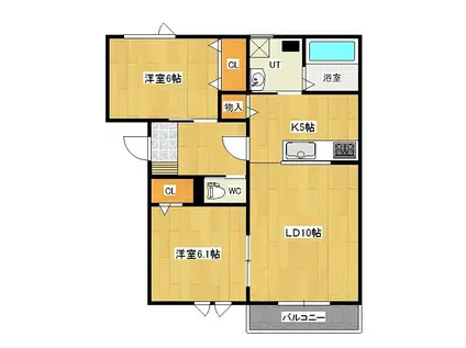 GREEN CROSSI(2LDK/2階)の間取り写真