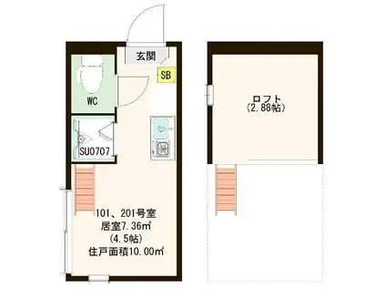 ハーモニーテラス南町(ワンルーム/2階)の間取り写真