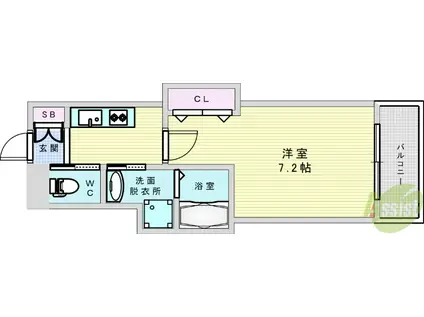ウィング新北野(1K/2階)の間取り写真