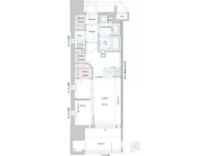 デュ・レジア薬院テラス(1LDK/2階)の間取り写真