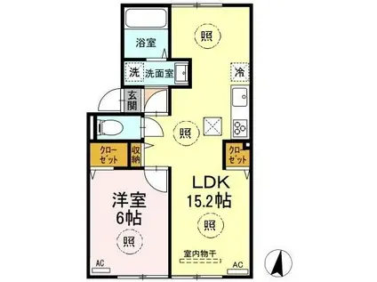 サンシャイン江口B棟(1LDK/1階)の間取り写真