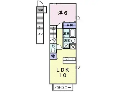 ローザ・アルベロB棟(1LDK/2階)の間取り写真