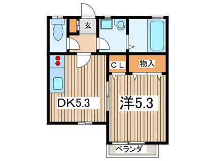 ウィンー水車-(1DK/1階)の間取り写真