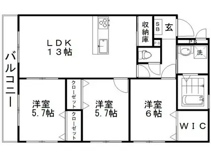 ピュアローズ(3LDK/4階)の間取り写真