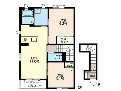 クレセオ・アマノB(2LDK/2階)の間取り写真