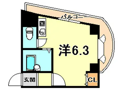ヒルズ六甲(ワンルーム/4階)の間取り写真