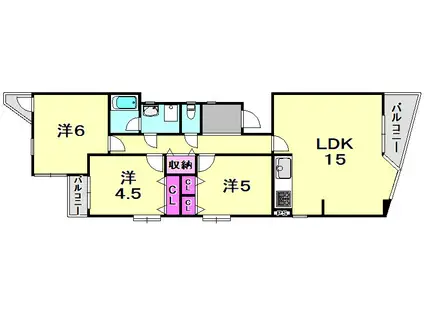 御影大蔵マンション(3LDK/3階)の間取り写真
