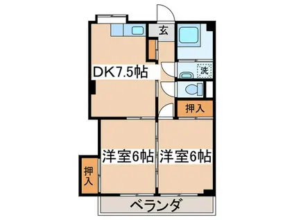 カーサ山上(2DK/1階)の間取り写真