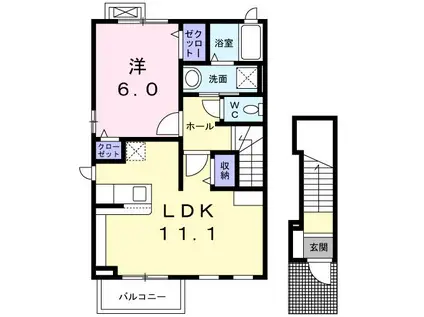 メゾン・ソレイユB 富田(1LDK/2階)の間取り写真