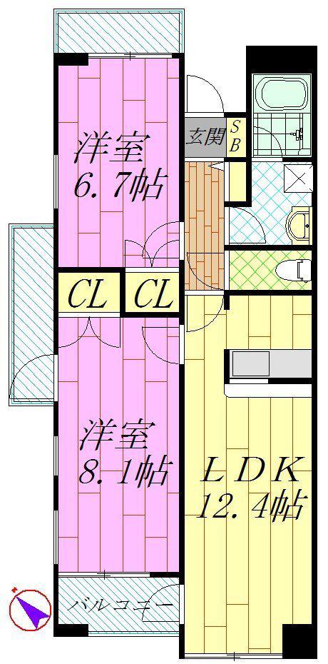 ヴェルポワール東葛西(2LDK/8階)の間取り写真