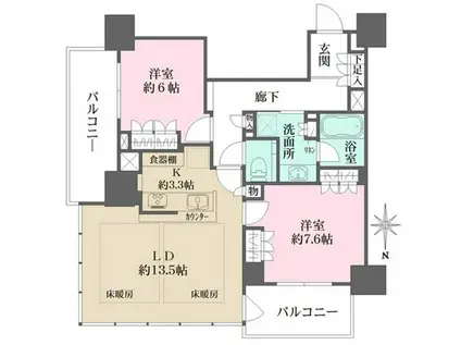 グランドメゾン新梅田タワー THE CLUB RESIDENCE(2LDK/10階)の間取り写真