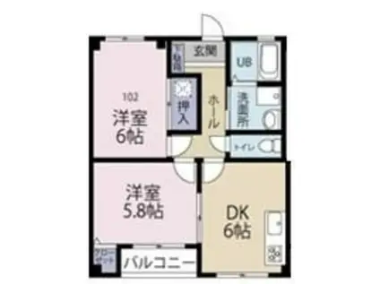 クロノス田名(2DK/1階)の間取り写真