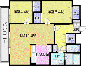 プレミール北野(2LDK/7階)の間取り写真