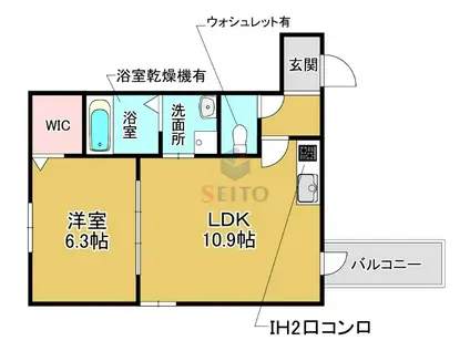 カサデチョコ(1LDK/3階)の間取り写真