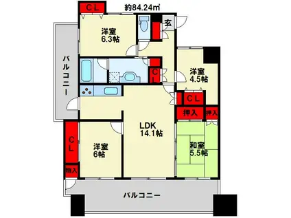 サンパーククレストサージュ戸畑Bコート(4LDK/11階)の間取り写真