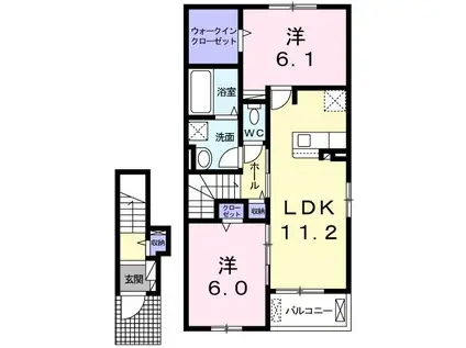 グランディール 南 II(2LDK/2階)の間取り写真