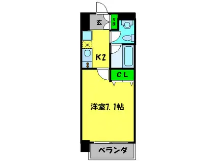DIORECREST東心斎橋(1K/7階)の間取り写真