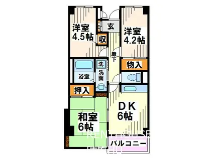 プレステージ府中(3DK/4階)の間取り写真