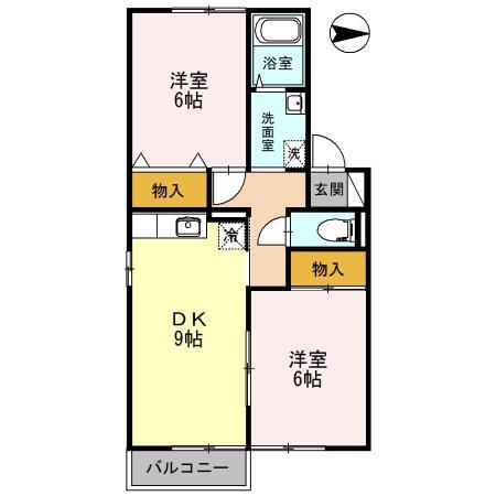 サンハイムC棟(2DK/2階)の間取り写真