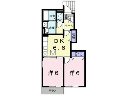 クリオコートII(2DK/1階)の間取り写真