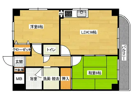 グラビスコート福本(2LDK/6階)の間取り写真