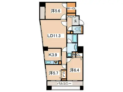 ドゥーエ横浜駅前(3LDK/7階)の間取り写真