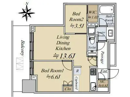 大崎ステーションレジデンス(2LDK/29階)の間取り写真