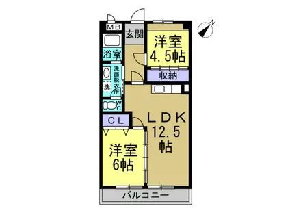 サンシティ東海ビル(2LDK/2階)の間取り写真